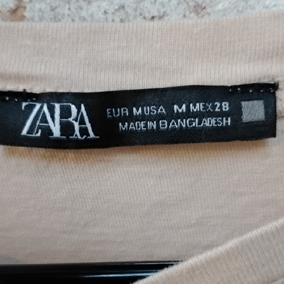Zara Beige Short Sleeve Ruffle Top - Picture 2 of 4
